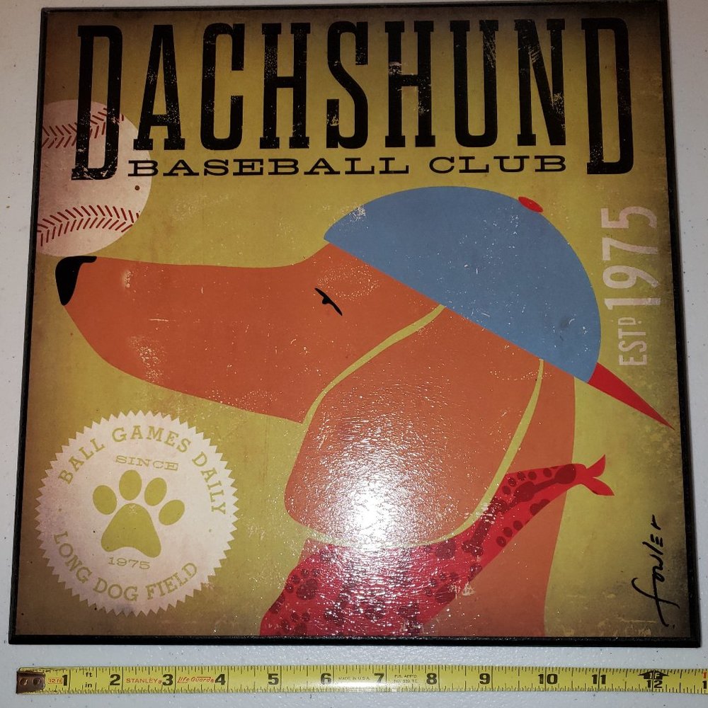 Daschund Baseball Wall Hanging Picture